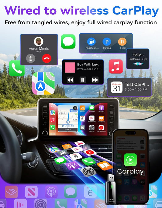 Wireless Carplay Adapter for Iphone, Stable Fast Mini Carplay Wireless Adapter, 2024 Upgraded Wired to Wireless Carplay Dongle, Plug & Play, OTA Upgrade, for Ios 10+ & Cars with Wired Carplay (Gray)