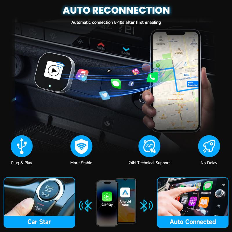Spedal 2025 Latest Wireless Carplay Adapter for Iphone/Android - Fast Connection, Wired Carplay Connection Conversion, No Latency, Voice-Activated